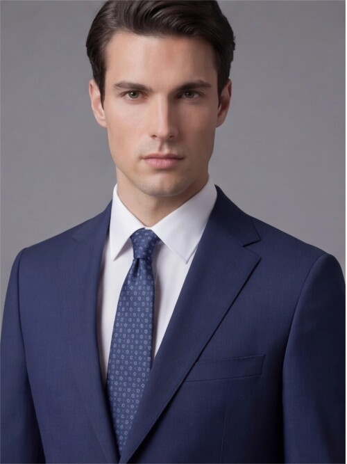 Lacivert Mono Yaka İki Düğmeli Takım Elbise