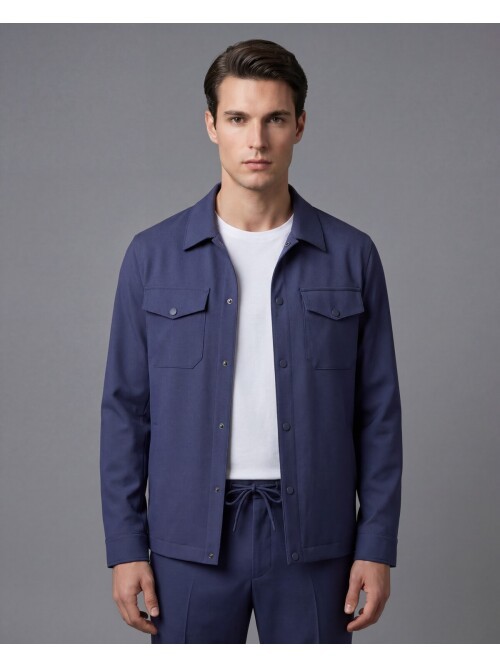 Navy Blue Safari Pocket Shirt Collar Mens Casual Suit – Comfort Fit Performance Model