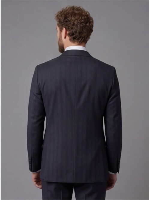 Navy Blue Peak Lapel Comfort Fit Mens Suit