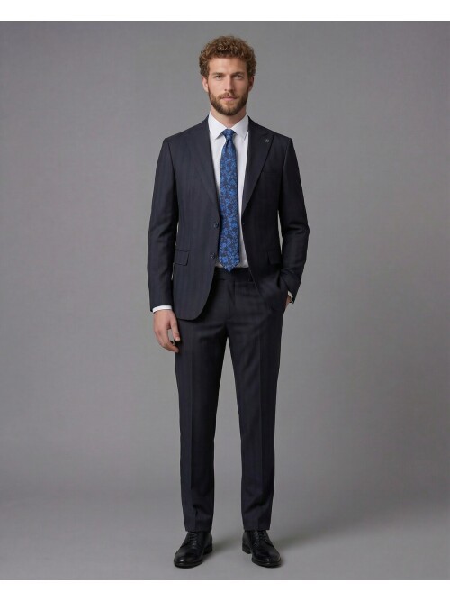 Navy Blue Peak Lapel Comfort Fit Mens Suit
