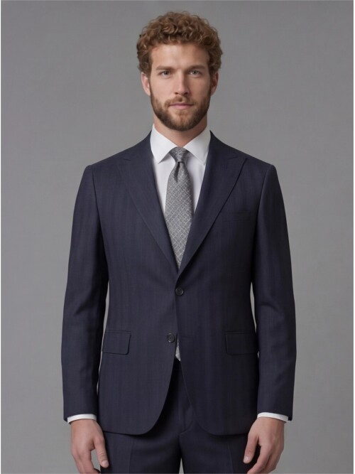Navy Blue Peak Lapel Comfort Fit Mens Suit