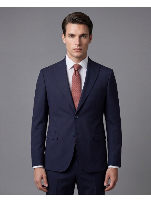 Lacivert Sivri Yaka İki Düğmeli Slim Fit Takım Elbise