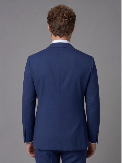 Slim Fit Navy Blue Notch Lapel Suit with Patch Pockets