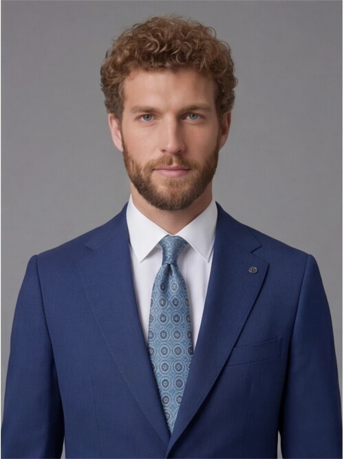 Slim Fit Navy Blue Notch Lapel Suit with Patch Pockets