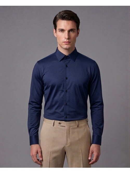 Navy Blue Long Sleeve Stretch Polyamide Shirt
