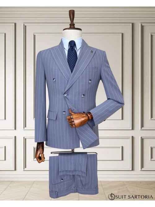 Blue Pinstripe Double-Breasted Men’s Suit