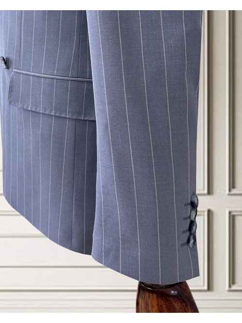 Blue Pinstripe Double-Breasted Men’s Suit