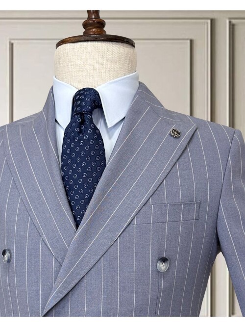 Blue Pinstripe Double-Breasted Men’s Suit