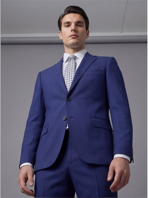 Mavi Mono Yaka İki Düğmeli Takım Elbise