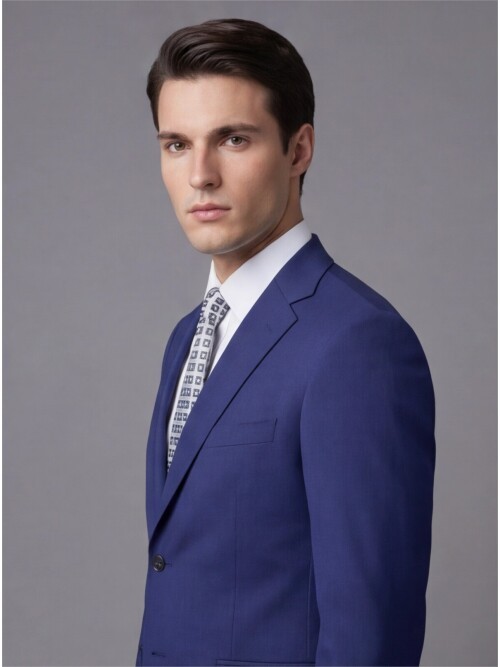 Mavi Mono Yaka İki Düğmeli Takım Elbise