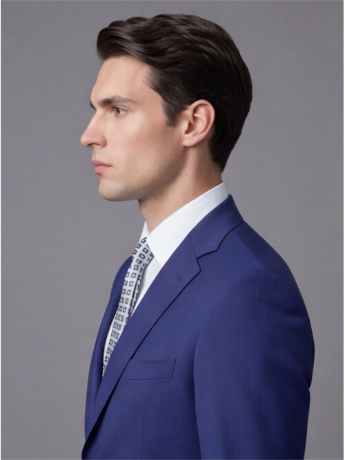 Mavi Mono Yaka İki Düğmeli Takım Elbise