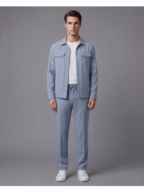 Blending modern safari inspiration with advanced performance fabric technology, this blue mens suit offers ultimate freedom of movement with its comf