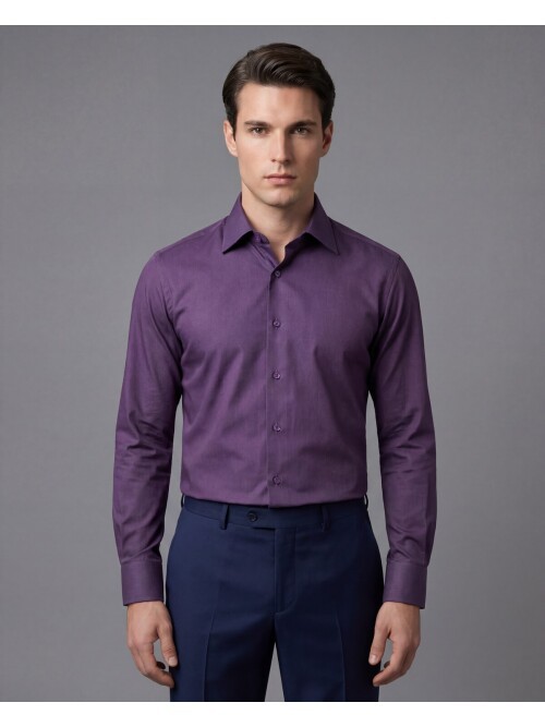 Mor Slim Fit Büyük Klasik Yaka Gömlek