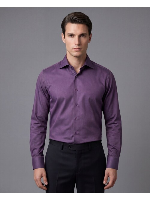 Mor Slim Fit Uzun Kollu Klasik Yaka Gömlek