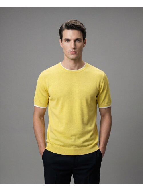 Sarı Bisiklet Yaka Kısa Kollu Triko