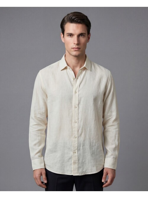 Sarı Slim Fit Uzun Kollu Erkek Gömlek