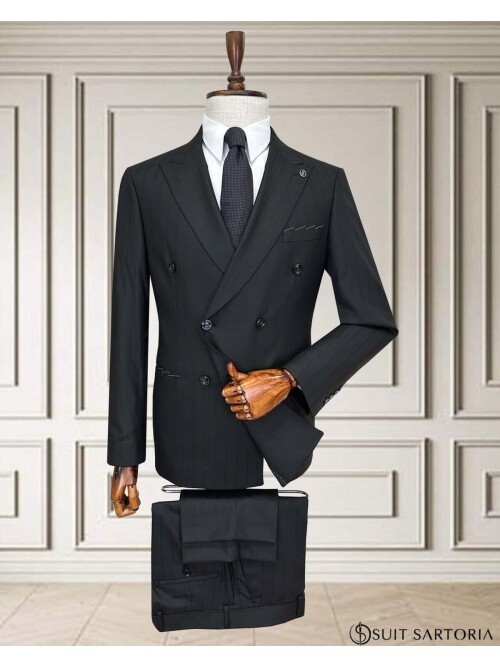 Black Pinstripe Double-Breasted Suit