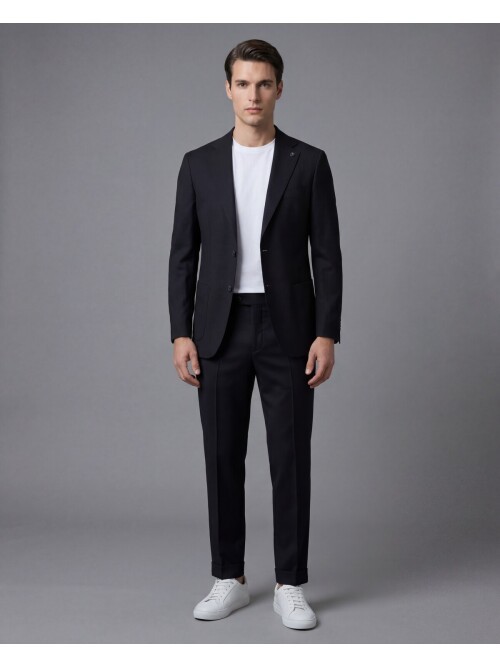 Siyah Mono Yaka Comfort Fit Torba Cepli Takım Elbise