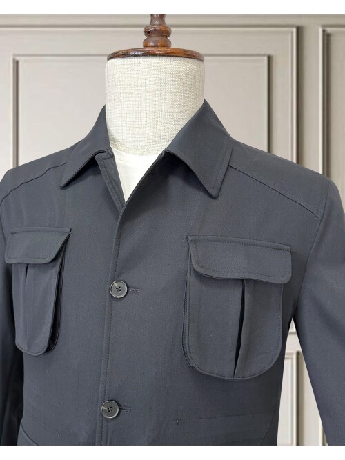 Siyah Safari Model Dört Cepli Takım Elbise