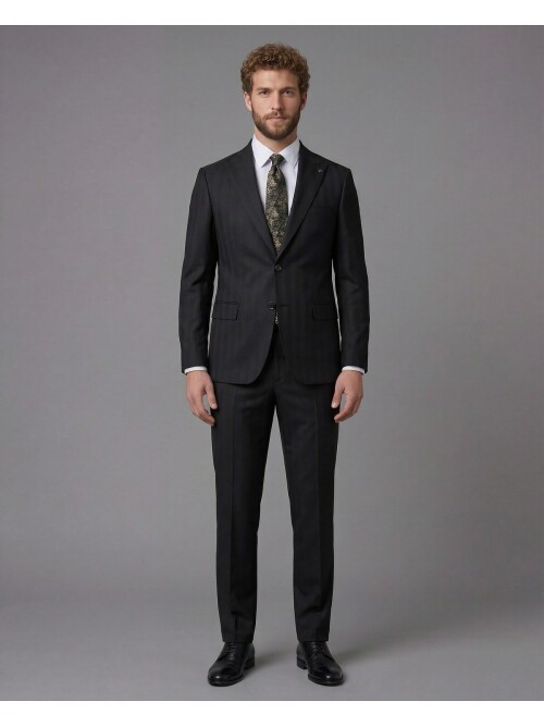 Black Peak Lapel Comfort Fit Mens Suit