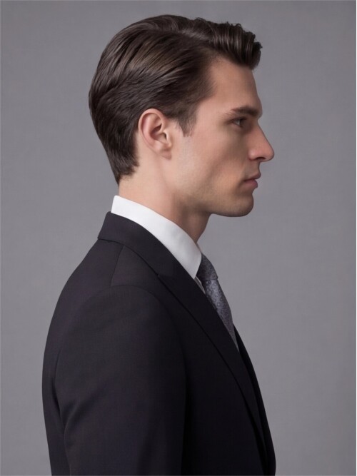 Siyah Sivri Yaka İki Düğmeli Slim Fit Takım Elbise