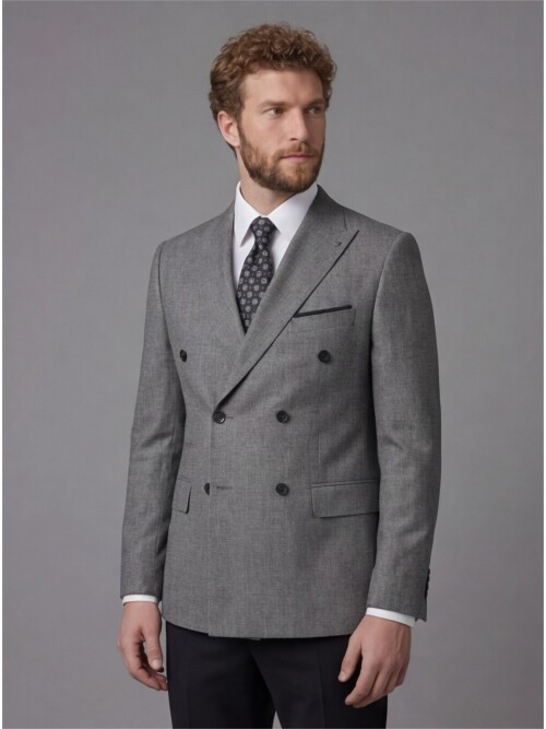 Black Slim Fit 6-Button Double-Breasted Suit