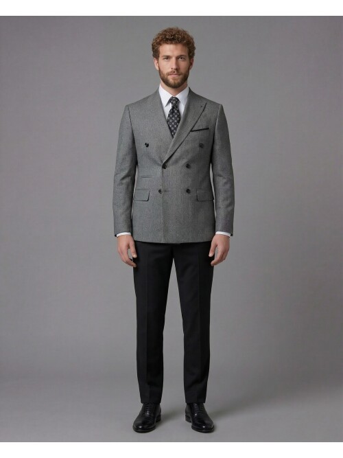 Black Slim Fit 6-Button Double-Breasted Suit