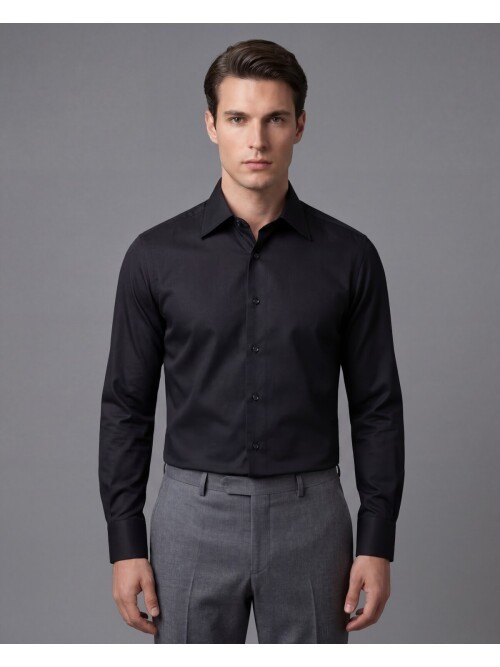 Siyah Slim Fit Büyük Klasik Yaka Gömlek