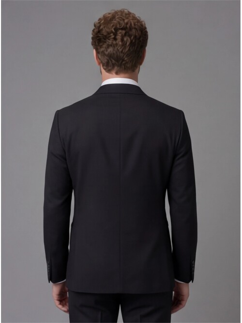 Black Slim Fit Notch Lapel Suit with Patch Pockets