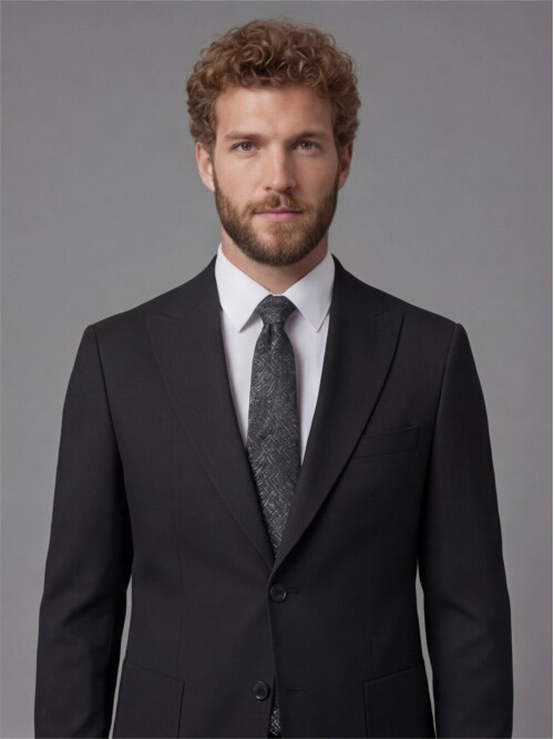 Black Slim Fit Peak Lapel Patch Pocket Mens Suit