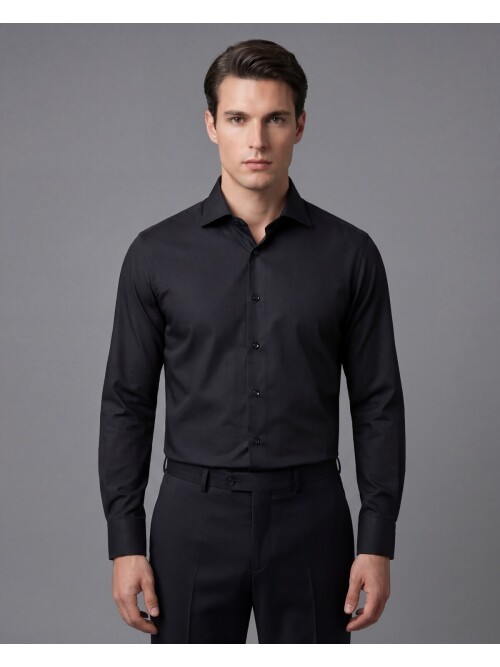 Siyah Slim Fit Uzun Kollu Klasik Yaka Gömlek