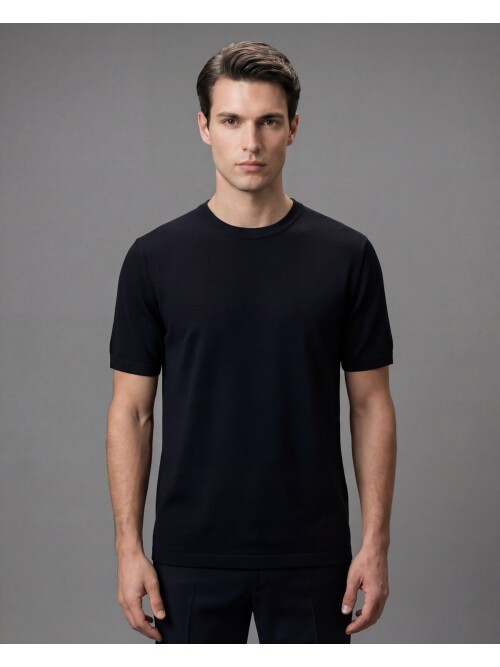 Black Knit Crew Neck Short Sleeve T-shirt