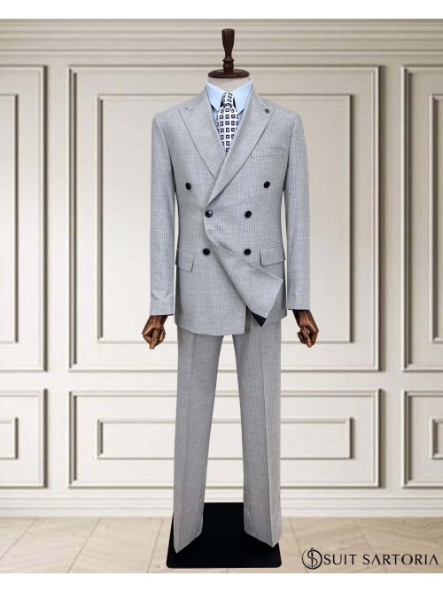SUIT SARTORIA LIGHT GRAY STRIPED DOUBLE-BREASTED SUIT 252016