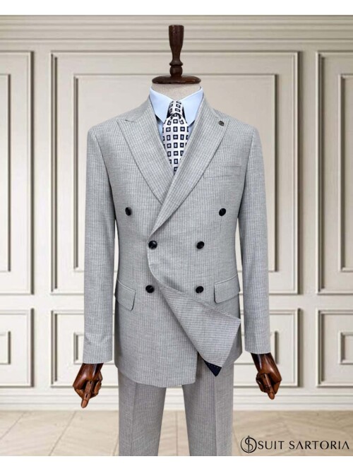 SUIT SARTORIA LIGHT GRAY STRIPED DOUBLE-BREASTED SUIT 252016