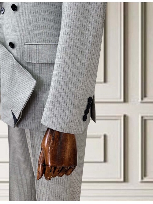 SUIT SARTORIA LIGHT GRAY STRIPED DOUBLE-BREASTED SUIT 252016