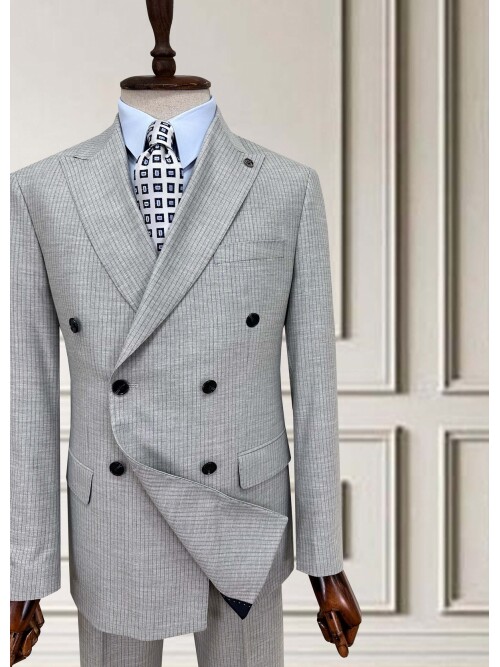 SUIT SARTORIA LIGHT GRAY STRIPED DOUBLE-BREASTED SUIT 252016