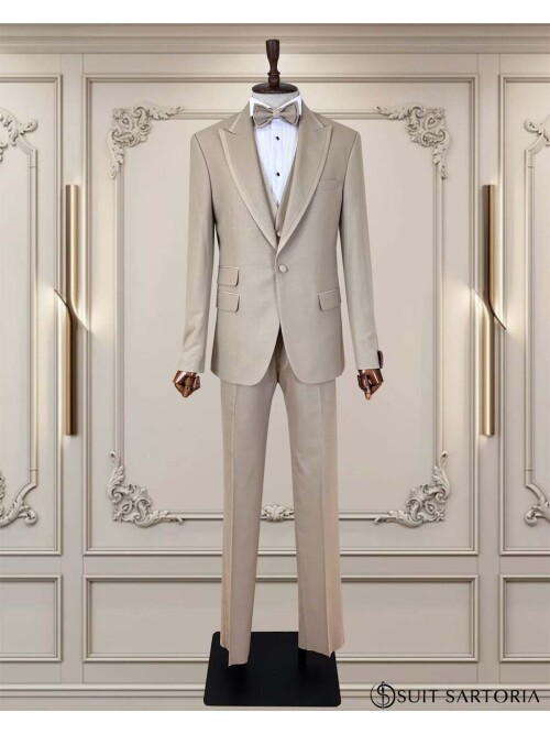SUIT SARTORIA BEJ SİVRİ YAKA DAMATLIK 5735