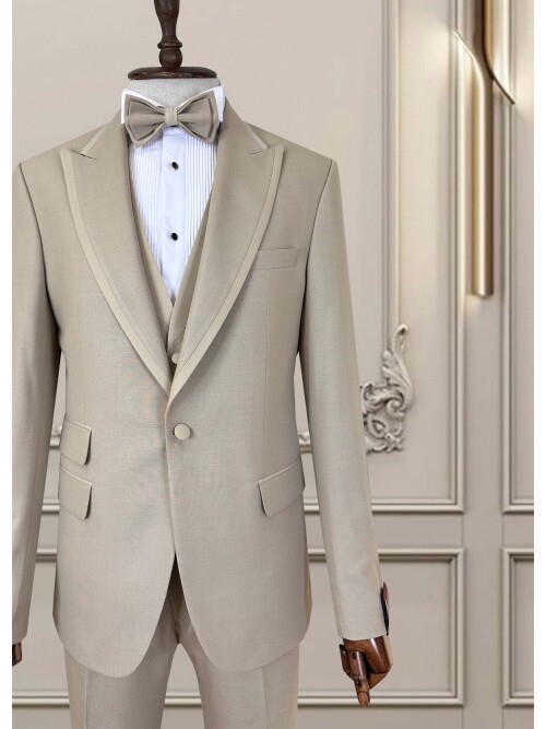 SUIT SARTORIA BEJ SİVRİ YAKA DAMATLIK 5735