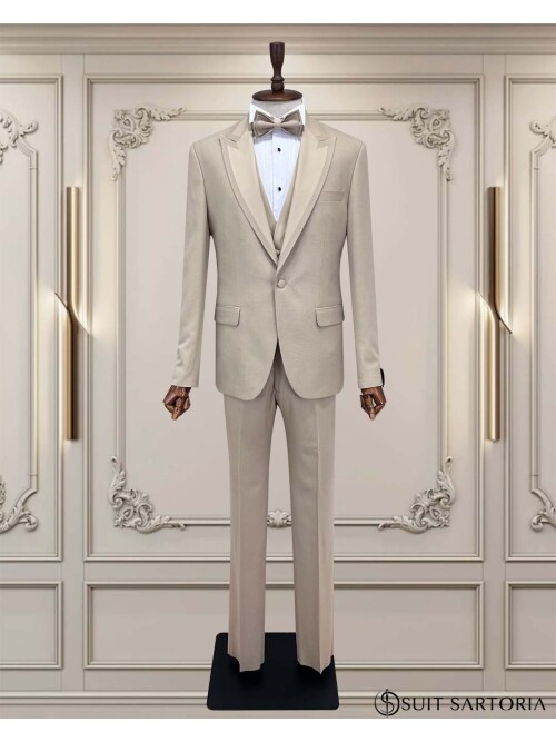 SUIT SARTORIA BEJ SİVRİ YAKA DAMATLIK 5738