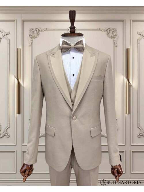 SUIT SARTORIA BEJ SİVRİ YAKA DAMATLIK 5738