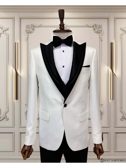 SUIT SARTORIA BEYAZ ÇIKMA SİVRİ YAKA DAMATLIK 5063