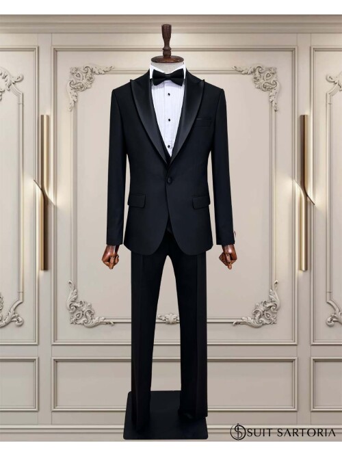 SUIT SARTORIA REMOVABLE LAPEL BLACK TUXEDO 5062