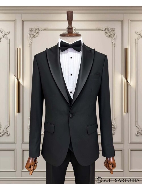 SUIT SARTORIA REMOVABLE LAPEL BLACK TUXEDO 5062