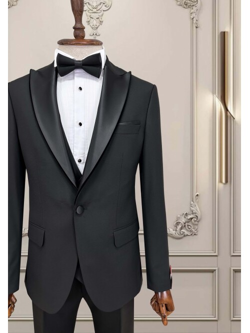 SUIT SARTORIA REMOVABLE LAPEL BLACK TUXEDO 5062