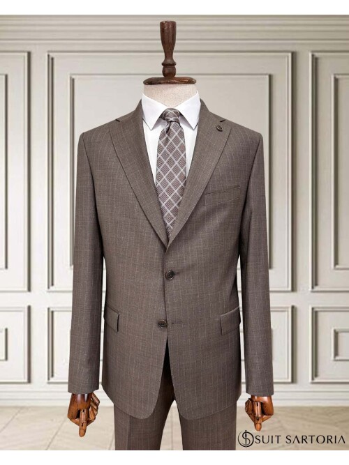SUIT SARTORIA ÇİZGİLİ AÇIK KAHVERENGİ YÜNLÜ TAKIM 252076