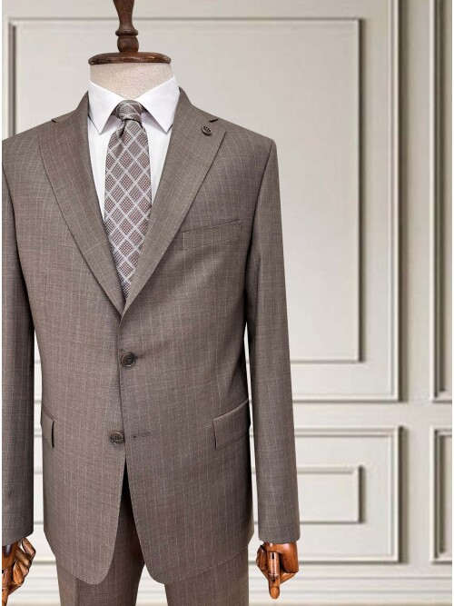 SUIT SARTORIA ÇİZGİLİ AÇIK KAHVERENGİ YÜNLÜ TAKIM 252076