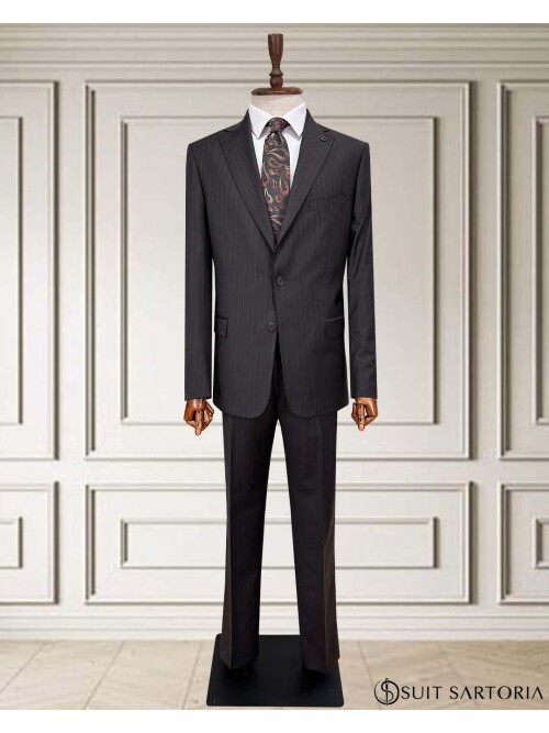 SUIT SARTORIA ÇİZGİLİ KOYU KAHVERENGİ YÜNLÜ TAKIM 252076