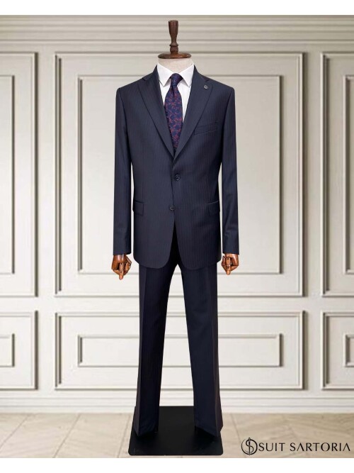 SUIT SARTORIA ÇİZGİLİ LACİVERT YÜNLÜ TAKIM 252076