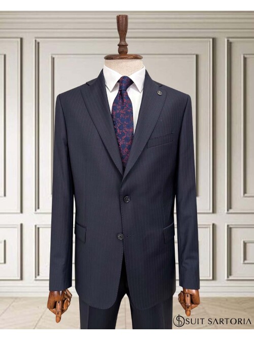 SUIT SARTORIA ÇİZGİLİ LACİVERT YÜNLÜ TAKIM 252076