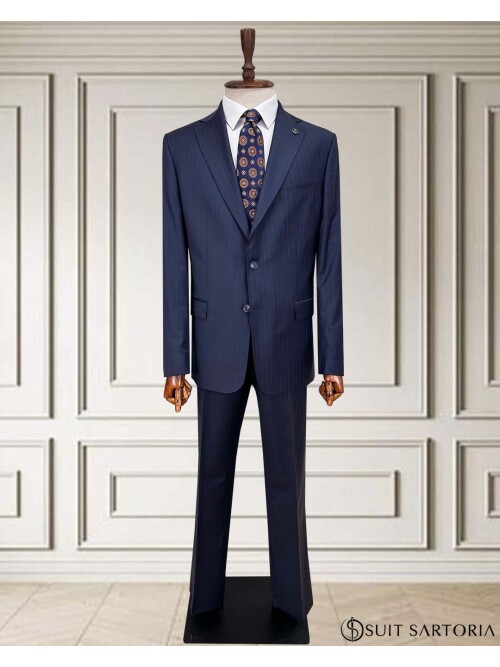 SUIT SARTORIA ÇİZGİLİ LACİVERT YÜNLÜ TAKIM 252076